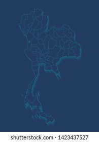 The Illustration geography vector of Thailand,a country in asia map with 72 provinces border in bright light green line n dark blue background with gradient green shade shadow. vintage retro style