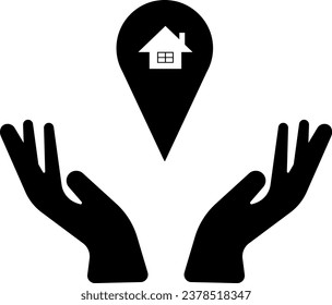 illustration of geolocation icon over hand on transparent background