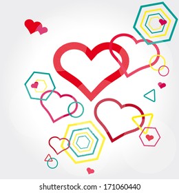 Illustration of geometric background with hearts
