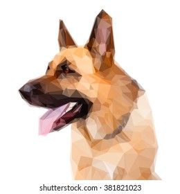 Illustration Of Geometric German Shepard Dog Portrait On White