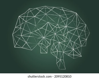 Illustration of a geometric  polygon brain. Line art, network, technology image graphic material. Blackboard background.