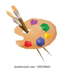 Illustration of geometric polygonal painting palette with paintbrushes