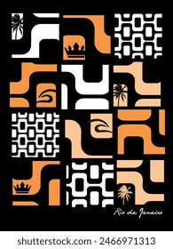 Illustration of geometric shapes in a composition alluding to the sidewalk of Ipanema, Rio de Janeiro, Brazil.