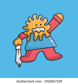 ilustración de un germen que sostiene un arma afilada
