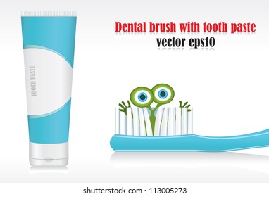 illustration of germ peeping from bristle of tooth brush vector