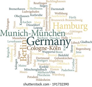 Illustration of the German Cities in word clouds isolated on white background