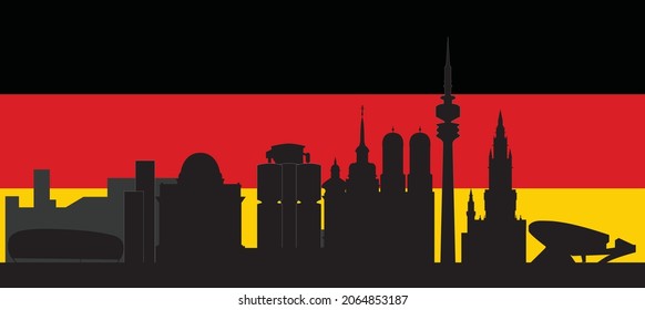 illustration of the german city munchen in black and white drawing
