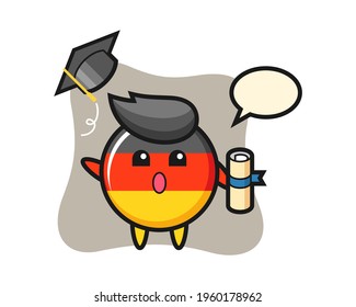 Illustration of germany flag badge cartoon throwing the hat at graduation, cute style design for t shirt, sticker, logo element