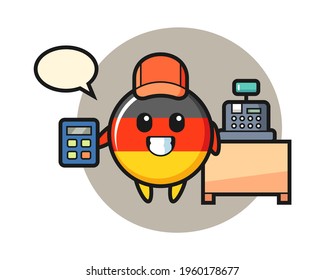 Illustration of germany flag badge character as a cashier, cute style design for t shirt, sticker, logo element