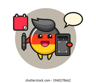 Illustration of germany flag badge mascot as a graphic designer, cute style design for t shirt, sticker, logo element