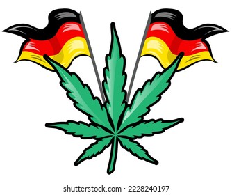 Illustration of a Germany  flag with a marijuana leaf