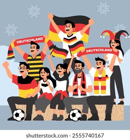 Illustration of Germany Football Fans Celebrating with Flags and Soccer Vibes