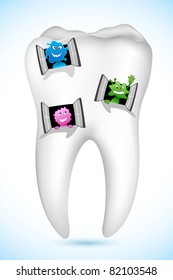 illustration of germs peeping from window in tooth home
