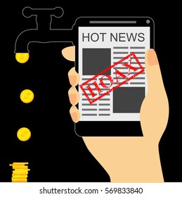 Illustration for Get Earn from Hoax (Fake) News, at Black Background
