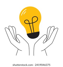 Illustration of getting an idea or illustration of both hands giving the light