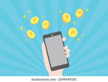 Illustration of getting points with a smartphone
