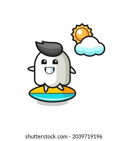 Illustration of ghost cartoon do surfing on the beach , cute style design for t shirt, sticker, logo element
