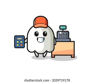 Illustration of ghost character as a cashier , cute style design for t shirt, sticker, logo element