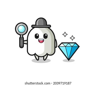 Illustration of ghost character with a diamond , cute style design for t shirt, sticker, logo element
