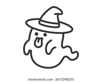 Ilustração de um ícone de personagem fantasma (desenho de linha) usando um chapéu.