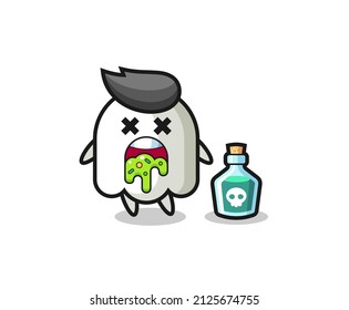 ilustración de un personaje fantasma vómito debido a envenenamiento, diseño de estilo lindo para camiseta, pegatina, elemento logo