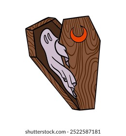 Illustration of a ghost in a coffin