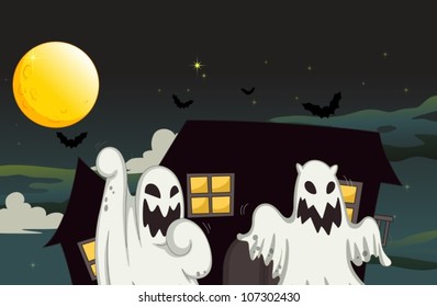 illustration of ghost in dark night sky