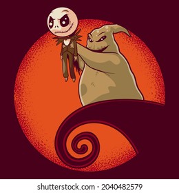 ILLUSTRATION OF GHOST AND HALLOWEEN DOLL FOR CHARACTER, STICKER, T-SHIRT ILLUSTRATION