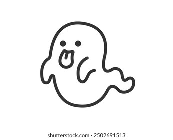 Illustration of a ghost icon (line drawing) with its tongue out.