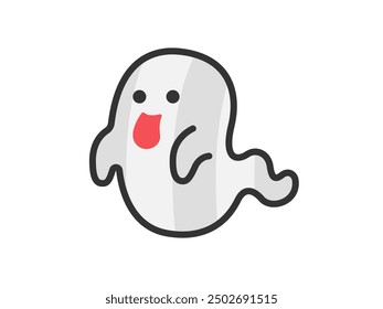 Illustration of a ghost icon (line drawing color) with its tongue sticking out.