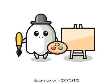 Illustration of ghost mascot as a painter , cute style design for t shirt, sticker, logo element