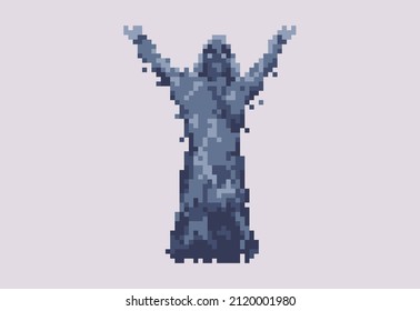 Illustration of a ghost monster in pixel art style