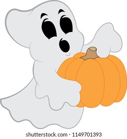 Illustration of ghost with pumpkin for Helloween party