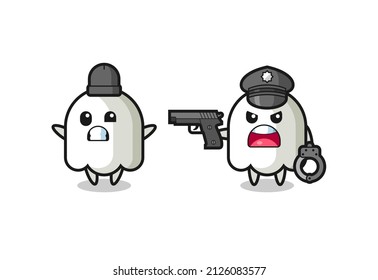 ilustración del ladrón fantasma con la pose de las manos arriba atrapado por la policía, diseño de estilo lindo para camiseta, pegatina, elemento logo