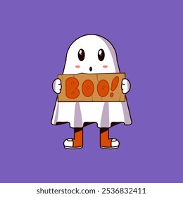 Una ilustración de Ghost. Una Ilustración vectorial simple de un niño con traje de fantasma que es perfecto para pegatinas, diseño de camisetas, portada de libros y más.