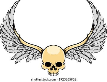 The illustration of the ghost skull with the long wings and a big horns