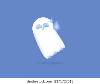 illustration of a ghost surrounded with blue souls. white ghost and soul fire. cute and funny spirit characters. assets for halloween celebrations. 3d illustration. minimalist 3d design. graphic