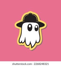 Illustration of ghost using a hat in pastel colors