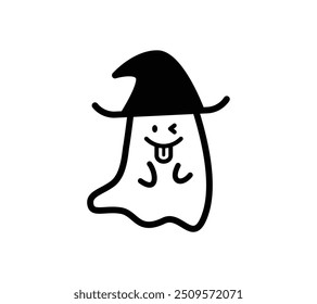 Illustration of a ghost wearing a hat sticking out his tongue