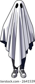 Illustration of a ghost wearing a sheet, perfect for halloween and spooky projects