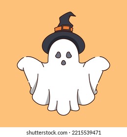 Illustration of ghost wearing a witch hat.