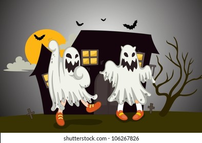 illustration of ghosts in the dark night