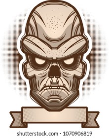 An illustration of a ghoul with banner.