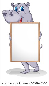 Illustration of a giant animal holding an empty whiteboard on a white background