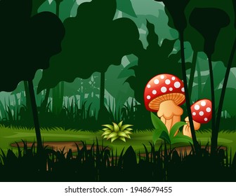 Illustration of the giant mushrooms in the forest