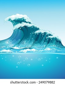 Illustration of a giant wave in the ocean