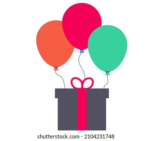 ilustración de una caja de regalo y 3 globos. Ilustraciones vectoriales