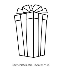 Ilustração da caixa de presente. Linha preta apresenta caixas de presente para comemoração, descontos ou promoções.