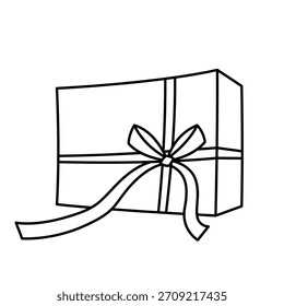 Ilustração da caixa de presente. Linha preta apresenta caixas de presente para comemoração, descontos ou promoções.
