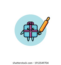 Illustration of a gift box character carrying a food grinder